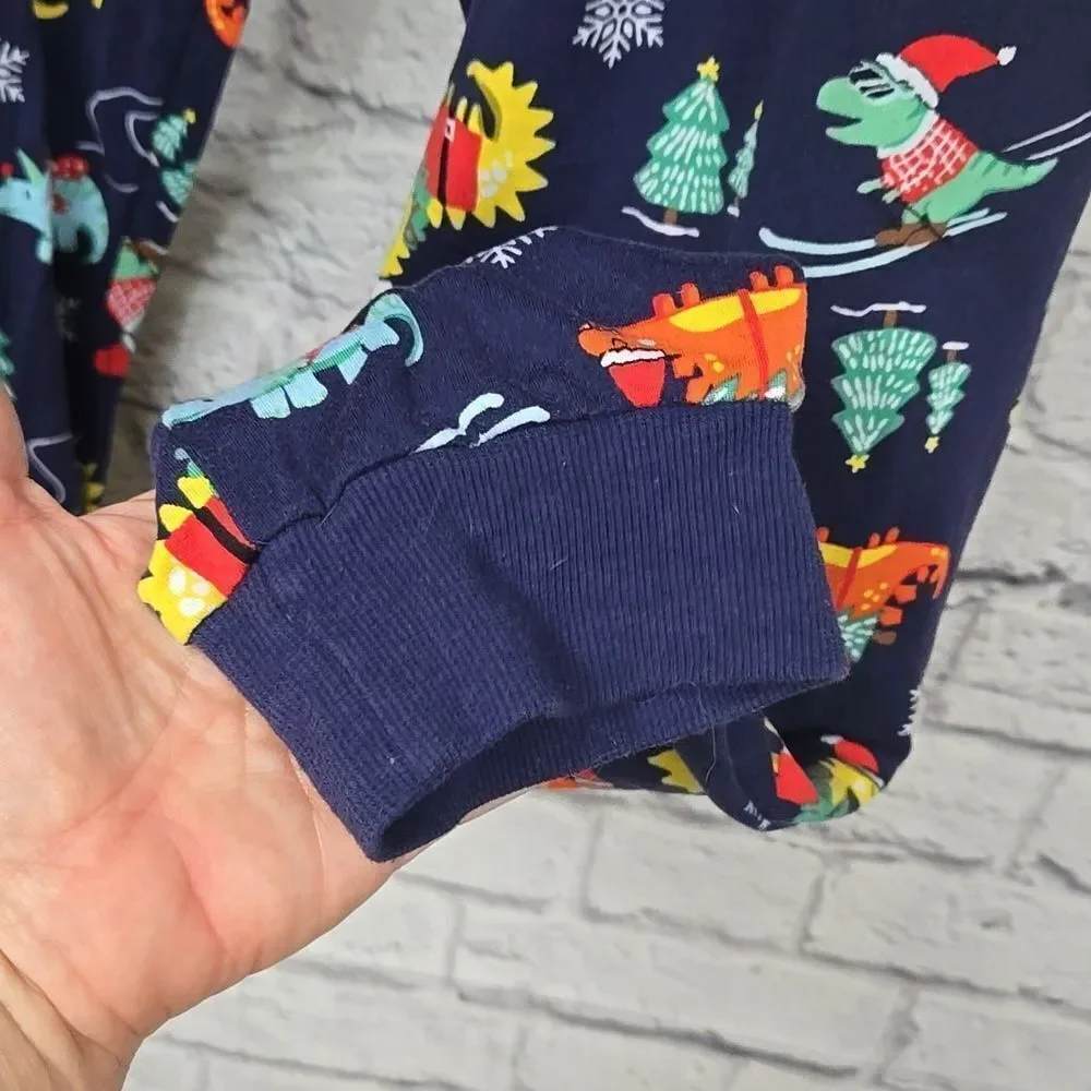 Christmas Dinosaur Pajama Pants Women L Navy Holiday Dino Lounge Joggers Pockets